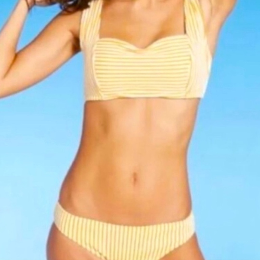 Shade & Shore yellow and white striped bikini